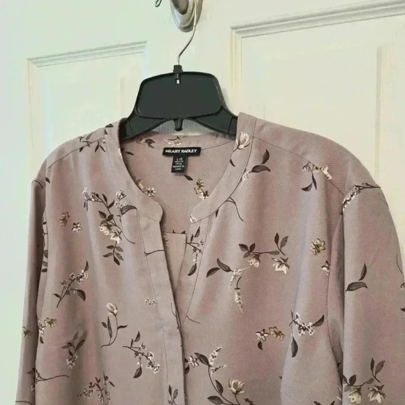 Hilary Radley Floral Blouse Large  Purple Lilac Popover Long Sleeve Shirt - Picture 7 of 10